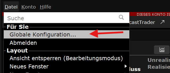 TWS – Datei → Globale Konfiguration